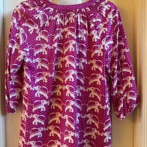 Crown and Ivy, hot pink elephant print top, womens, size M